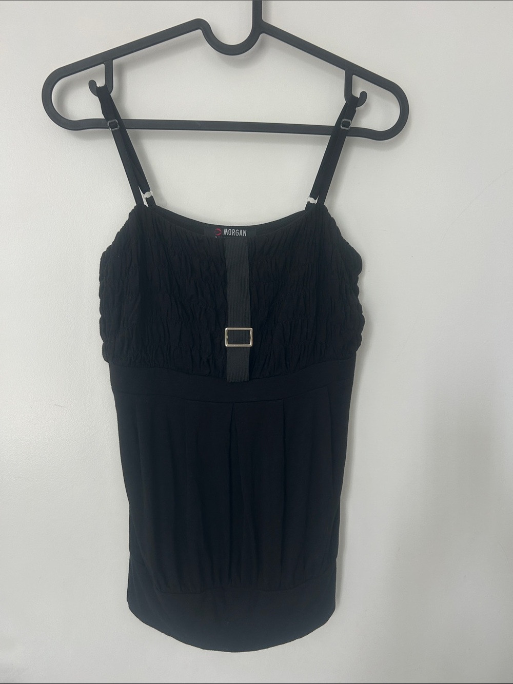 Morgan de Toi VintageY2K Black Ruched Buckle Cami Top Spaghetti Strap / Size S